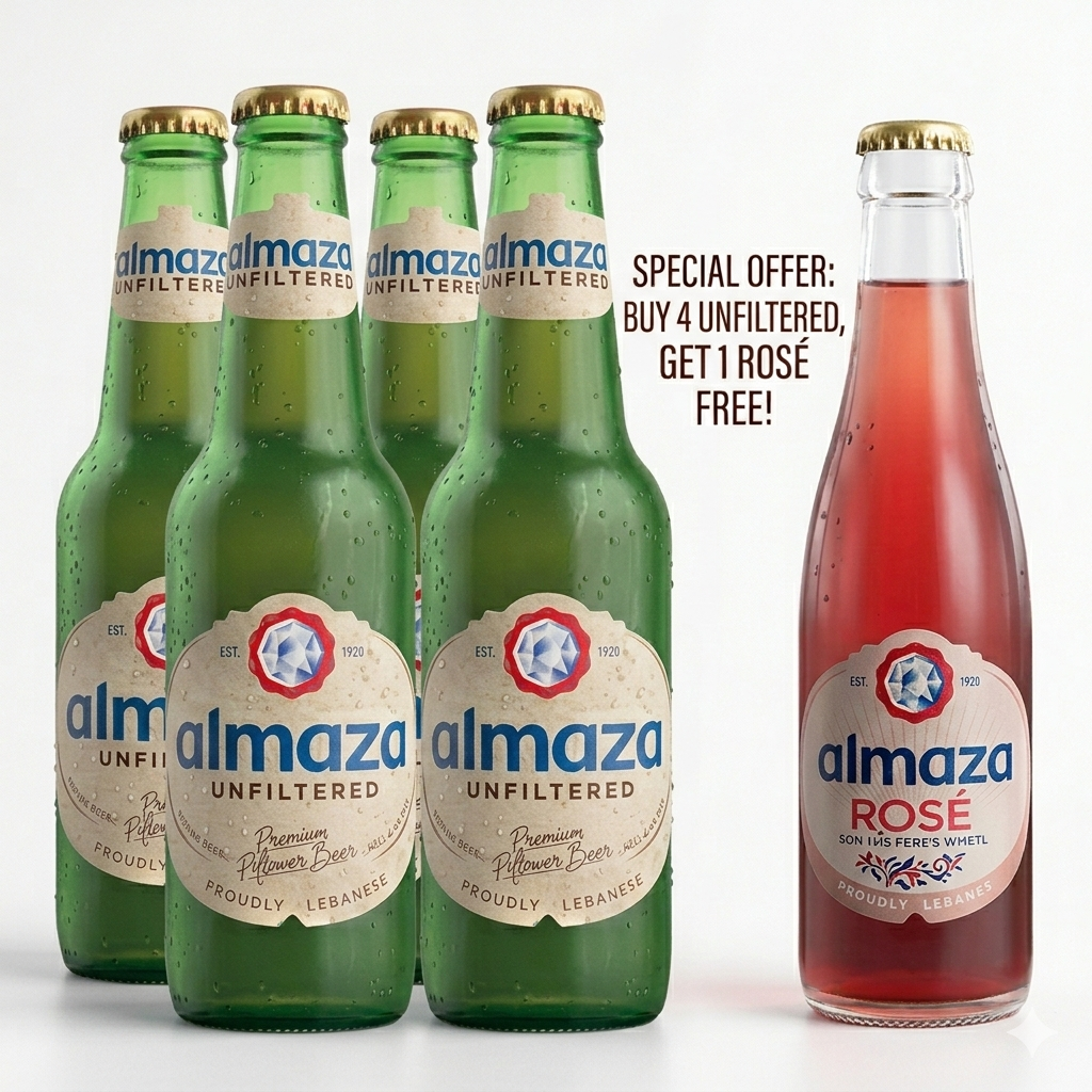 Almaza Unfiltered, 4-Bottles + Free Rosé 250ML